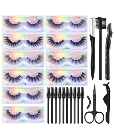 MAGEFY 10 Pairs 5 Styles Eyelashes, Faux Mink Lashes Natural Look to Dramatic Volume False Eyelashes, 3D Fake Lashes Pack with Eyebrow Grooming Kit 10 pairs-5 styles