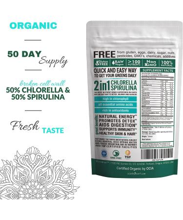 Organic Chlorella Spirulina Tablets - Immune Support & Energy Boost - Broken Cell Wall, Rich in Chlorophyll - 50 Servings, 3.52 oz - Buy Online on GoSupps.com