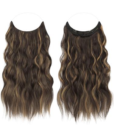 FESHFEN Invisible Wire Hair Extensions - Long Wavy Secret Headband Hairpiece 16 Inch - Brown Highlighted Caramel Blonde - Buy Online on GoSupps.com