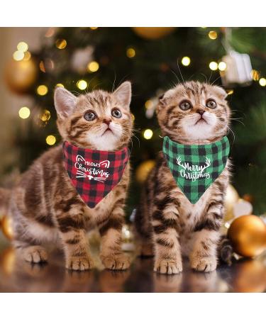 ADOGGYGO Christmas Cat Collars 2 Pack with Bell - Adjustable Bandana Collar in Red Green Plaid for Cats Kittens - Buy Online on GoSupps.com