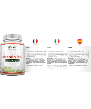 High Strength Vitamin B12 1000mcg Methylcobalamin - 180 Vegetarian Tablets - 6 Month Supply - Made in UK - Buy Online on GoSupps.com