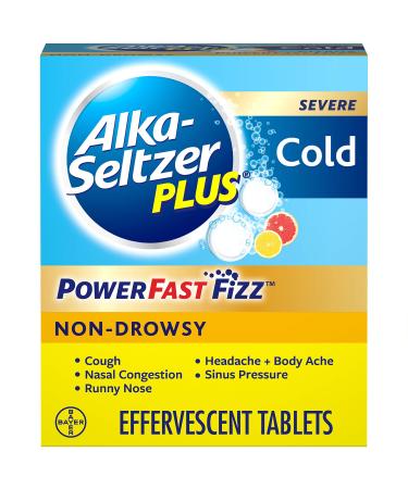 ALKA-SELTZER PLUS Non-Drowsy Cold PowerFast Fizz Effervescent Tablets for Adults with Nasal & Sinus Congestion/Cough/Sore Throat/Fever/Headache and Body Aches & Pains Citrus 20 Count (Pack of 1)