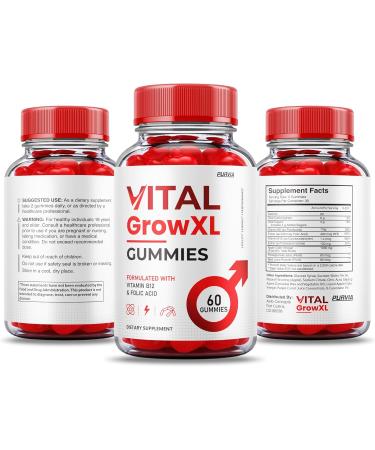 (3 Pack) Vital Grow XL Gummies - Official Formula - Vial Grow XL Advanced Strength Formula Vital Grow XL Reviews Overall Health Support 1000mg Maximum Strength Wellness Supplement (180 Gummies) - Buy Online on GoSupps.com