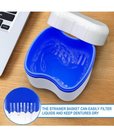 Retainer Bath Box Denture Cleaning Bath Case with Brush Denture Cup Storage Bath Box Case Retainer Cleaning Container Mouthguard Soaking Holder - Dark Blue - Buy Online on GoSupps.com