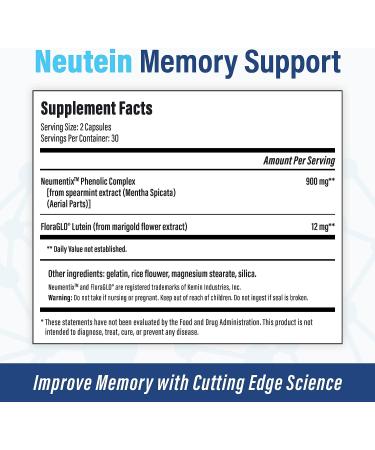 Neutein Natural Brain Booster | Memory Health & Focus Supplement | Extra Strength for Adults & Seniors | Plant-Based & Made in USA | 60 Capsules - Buy Online on GoSupps.com