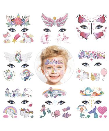 HOWAF Unicorn Mermaid Butterfly Face Tattoos Kit for Kids  8 Sheets Fake Temporary Face Paint Tattoos for Kids Boys Girls Party Bag Filler Birthday Party Supplies Favors Halloween Makeup Skin Safe - Buy Online on GoSupps.com
