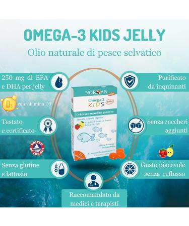 NORSAN Omega 3 KIDS Jelly 45 high dosed lozenges/omega 3 child 1.000mg per daily dose/fish oil with EPA & DHA/daily dose 2 capsule omega 3 fish oil - Buy Online on GoSupps.com