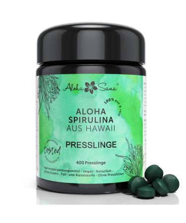 Aloha Sana |Hawaii Spirulina Pressenges in the ultraviolet glass |400 Pressage Hawaii Pacifica algae A 400mg |Laboratory tests Spirulina tablets |Made in Germany 160 g (1 Pack) - Buy Online on GoSupps.com