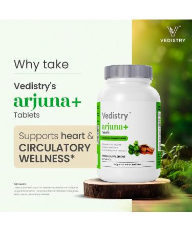 Vedistry Arjuna Bark Extract Supplement | 1100mg Arjuna Tablets with Long Pepper for Heart Health & Blood Pressure Support | Organic & Vegan Herbal Cardiovascular Supplement | 60 Arjuna Tablets - Buy Online on GoSupps.com