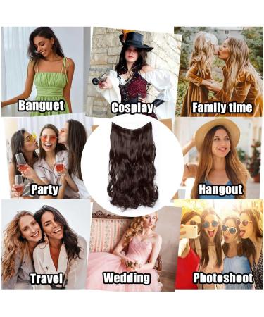 Invisible Wire Hair Extensions with Transparent Wire Adjustable Synthetic Hair Piece Long Wavy Secret Headband Hairpieces for Women 22 Inch Dark Brown - Buy Online on GoSupps.com