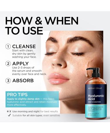 Hyaluronic Acid Serum for Face (8 Oz) for Skin and Lips - Hydrating & Moisturizing Serum for All Skin Types, Paraben-Free & Fragrance-Free 8 Fl Oz (Pack of 1) - Buy Online on GoSupps.com