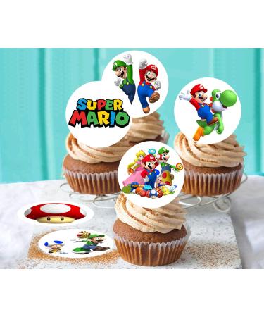 24 x Pre-Cut Super Mario 2 Edible Stand up Wafer Paper Cupcake Toppers Cake Decorations Birthday Party - Buy Online on GoSupps.com