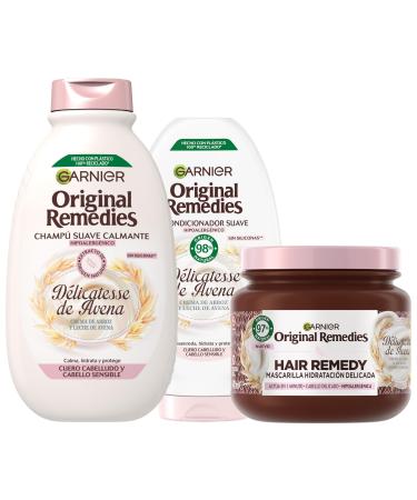 Garnier Garnier Original Remedies Shampoo Conditioner and Hair Mask Pack for Sensitive Scalp Intensely Moisturizes and Soothes Oat Delicacy 3-Product Set