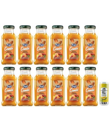 Yoga Pesca Mandorla Lot de 12 jus de fruits la p che et aux amandes - Boisson rafra chissante sans alcool - Bouteille en verre jetable de 200 ml + 1 sachet de th glac San Benedetto au citron sans