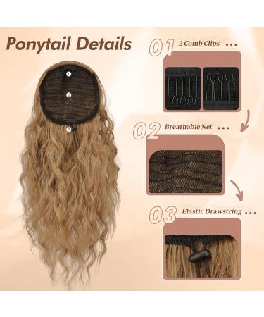 Buy Feshfen 45cm Ponytail Hair Extension - Clip-in Synthetic Wavy Braid in Light Brown & Blonde Mix for Women | International Shipping Available - Buy Online on GoSupps.com