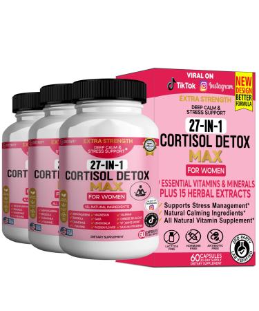 GREENVIFY 27-in-1 Cortisol Detox Max for Women Extra Strength Deep Calm & Stress Support 60 Capsules 30-Day Supply (3)