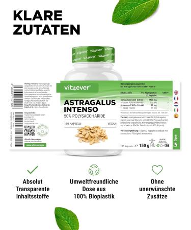 Astragalus 1400 mg - Premium Vegan Supplement - 180 Capsules with 50% Polysaccharides - Pure Extract No Additives - High-Dosed International Shipping - Buy Online on GoSupps.com
