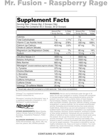 Mr. Fusion Pre Workout Supplement - Nutrithority Raspberry Rage 40 Servings | Intense Focus Nitric Oxide Booster No Crash Energy Powder for Strength & Gains - Buy Online on GoSupps.com
