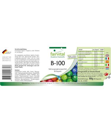 Fairvital Vitamin B Complex Forte - High Dose B-100 with All B Vitamins (90 Capsules) - Boost Energy & Support Health Worldwide - Buy Online on GoSupps.com