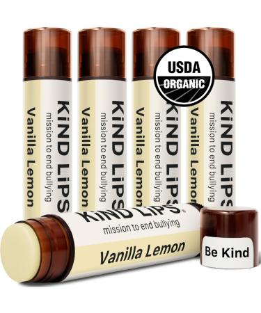 Kind Lips Vanilla Lemon Organic Lip Balm Natural Moisturizing Lip Care 5 Pack Vanilla Lemon 1 Count (Pack of 5)