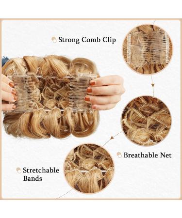 Sofeiyan Messy Bun Hair Piece Wavy Curly Extensions Drawstring Chignon Clip in Hairpiece - Pale Golden Blonde/AuBurn Mix - Buy Online on GoSupps.com