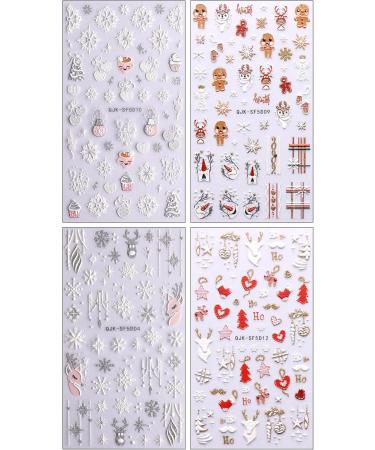 3D Christmas Nail Stickers 4 Sheets 5D Self-Adhesive Embossed Nail Decal Snowflake Elk Nail Art Decoration Design Supplies - Buy Online on GoSupps.com
