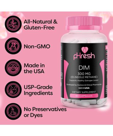 pHresh DIM Supplement - Women & Men Estrogen Balance 300mg - Gluten-Free Diindolylmethane with Bioperine - Non-GMO Hormonal Acne Support - Made in the USA - Buy Online on GoSupps.com