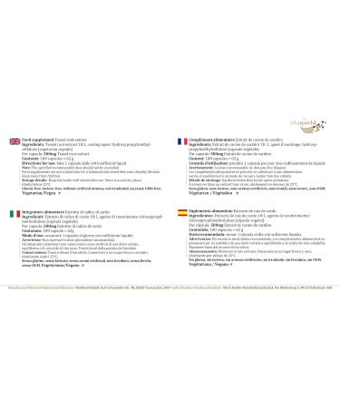 Vita World Pack of 3 Root of Carder Extract 500mg 3 x 100 Capsules Made in Germany - Buy Online on GoSupps.com
