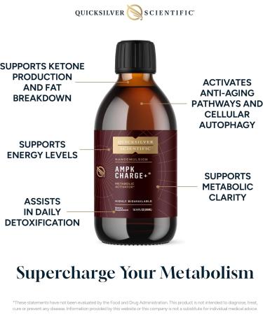 Quicksilver Scientific AMPK Charge+ - Support The Benefits of Intermittent Fasting Carb Restrictive + Keto Protocols - Promotes Energy Production Fat Breakdown + Healthy Aging (10.14oz / 300ml) - Buy Online on GoSupps.com