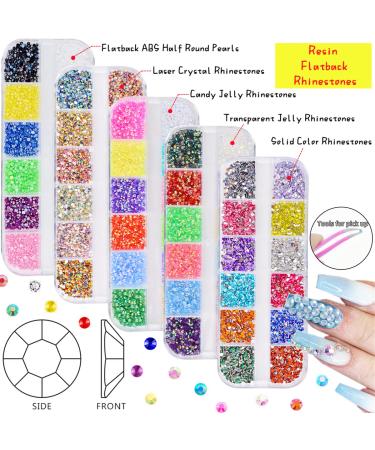 Buy 5 Boxes Shiny Colorful Nail Art Rhinestones Kit - AB Flatback Crystals Mermaid Pearls Gems with Pickup Pen & Curved Tweezer | International Shipping Available - Buy Online on GoSupps.com
