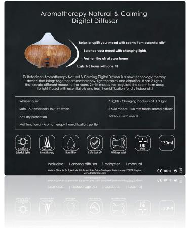 Dr Botanicals Essential Oil Diffuser - 5-in-1 Ultrasonic Aromatherapy Vaporizer with Timer, Auto-Off & LED Lights - Buy Online on GoSupps.com