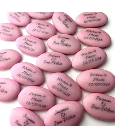 Personalised Chocolate Dragees with Your Text 400 g – Over 20 Colours to Choose From – Approximately 150 Favours 71% Cocoa – Handmade in France (Pear Pink)