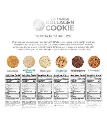 321glo Collagen Protein Cookies Variety Pack - Soft-Baked, Low Carb & Keto Friendly Treats for Women, Men, Kids - 1.69 oz (Pack of 6) - Buy Online on GoSupps.com