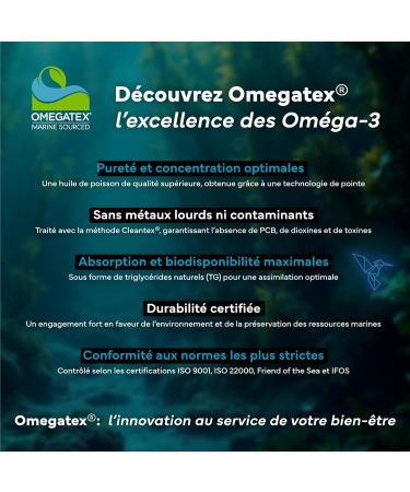 Omega 3 Huile de Poissons Sauvages 2000 mg Premium - Omegatex - Haute concentration en EPA (720 mg) & DHA (480 mg) - Fonction cardiaque & Vision normale - 120 g lules - Buy Online on GoSupps.com