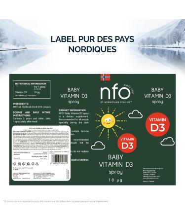 NFO BABY Vitamin D3 Spray 400 UI/10 g 20 ml: 110 jours/pulv risations Vitamine D naturelle pour enfants Spray b b Vitamine D vegan Vitamine D pour enfants pour le syst me immunitaire Finlande - Buy Online on GoSupps.com