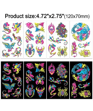 10 Sheets UV Neon Temporary Tattoos - Glow in the Dark Fake Tattoos for Rave Festival & Party Decorations - Buy Online on GoSupps.com