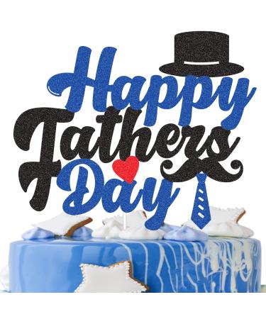 G-LOVELY'S Happy Father's Day Cake Topper Glitter Blue Black Fathers Day Cake Decoration with Tie Love Hat Personalised Father's Day Themed Party Favor Supplies (04) - Buy Online on GoSupps.com