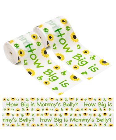 OSNIE 2 Rolls Springtime Sunflower Tummy Measuring Tape Measure Pregnant Belly Game How Big is Mommys Belly Measure Tape for Sunflower Theme Baby Shower Gender Reveal Party Supplies, 2 Inches x 150 Feet