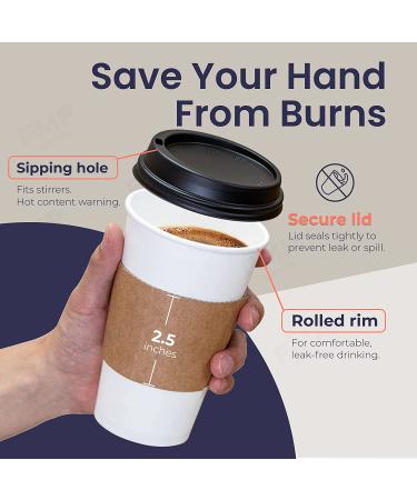 50 Pack 16 oz White Paper Coffee Cup with Black Dome Lid and Kraft Sleeve Combo - Buy Online on GoSupps.com