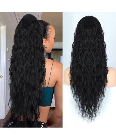 Rosooi 26 Inch Long Black Drawstring Ponytail Extension for Women Synthetic Long Curly Wavy Clip in Ponytail Hair Extensions for Daily Party Use (26 Inch, Black) 26 Inch Black - Buy Online on GoSupps.com