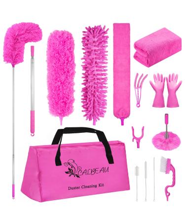 CALBEAU 15PCS Microfiber Feather Duster Set Bendable & Washable with 100-inch Extension Pole Dusters for Cleaning High Ceiling Fan, Blinds, Cars, Furniture, Cleaning Tools Kit Gift for Women -Pink - Buy Online on GoSupps.com
