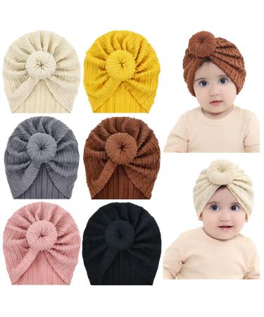 Cinaci 6 Pieces Cute Stretchy Soft Baby Turban Hats with Bow Donut Knot Nursery Hospital Caps Beanies Bonnets for Baby Girls Newborns Infants Toddlers 6PCS S1