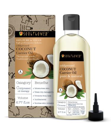 Soulflower Organic Cold Pressed Extra Virgin Coconut Oil for Skin and Hair  100% Pure Natural Cold Pressed Carrier Oil for Essential Oils    Moisturizing Skin  Hair and Face   6.77 fl oz Coconut 6.77 Fl Oz (Pack of 1)