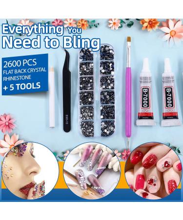 Glarks B7000 Jewelry Adhesive Glue with Rhinestone Gems Kit 2600Pcs Ink Blue Rhinestones with Gems Adhesive Flat Back Gems Crystal Rhinestones with 6Pcs Dotting Tools for Craft Nail Art Dark Purple - Buy Online on GoSupps.com