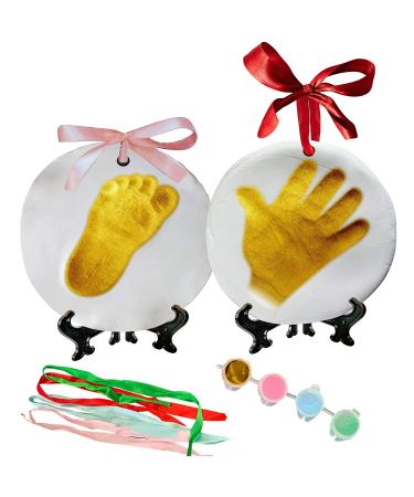 Baby Handprint and Footprint Ornament Keepsake Kit | Deluxe Clay Casting Kit for Newborns | Includes 2 Easels, 4 Ribbons, and 3 Paint Tubes | Baby Boy Girl Gift - Buy Online on GoSupps.com