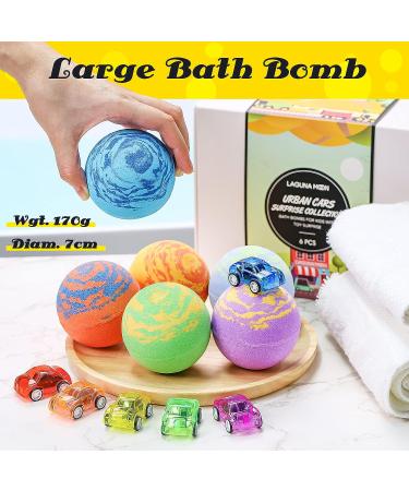 Kids Bath Bombs Set - 6pc Extra Large Organic Fizzy Bath Bombs with Toy Car Surprise - Handmade with Natural Oils for Boys and Girls - Fun Birthday Gift Idea - Buy Online on GoSupps.com