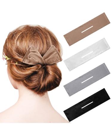 4 Pieces Deft Hair Bun Maker Doughnut Hair Bun French Hairstyle (Black, Khaki, White, Gray,Fabric)