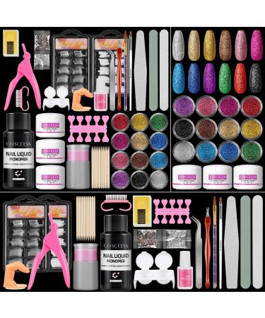 Acrylic Nail Kit with Everything for Beginners Professional Nails Kit Acrylic Set 12pc Glitter Decoration Powder Nail Tips Nail Art Rhinestones Manicure Complete Nail Kit Gifts for Women