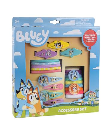 Luv Her Bluey Girls 20 Piece Accessory Set with 3 Barrettes  4 Snap Hair Clips  5 Elastics and 8 Terry Ponies- Ages 3+