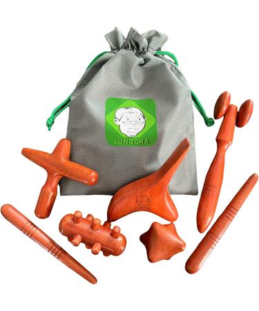 LUNGCHA Traditional Thai Massage Reflexology 7 Piece Wooden Stick Tool Set | Acupuncture Point Gua Sha Set for Full Body Massage - Buy Online on GoSupps.com